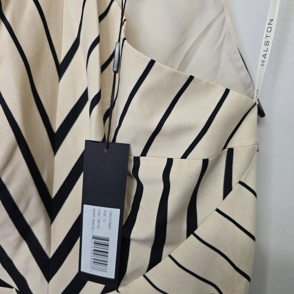 NWT HALSTON HERITAGE Beige Black Geometric Halter Midi Dress Size 12‎ - Picture 5 of 9